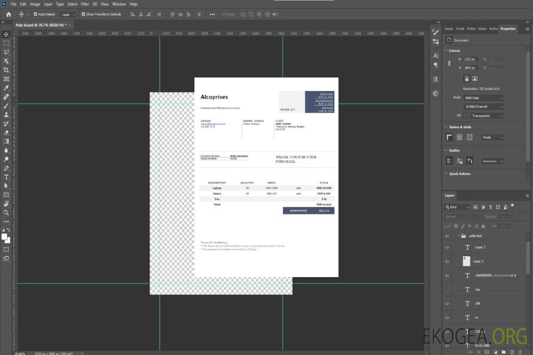 Facture Alcoprises USA template Facture Alcoprises USA template